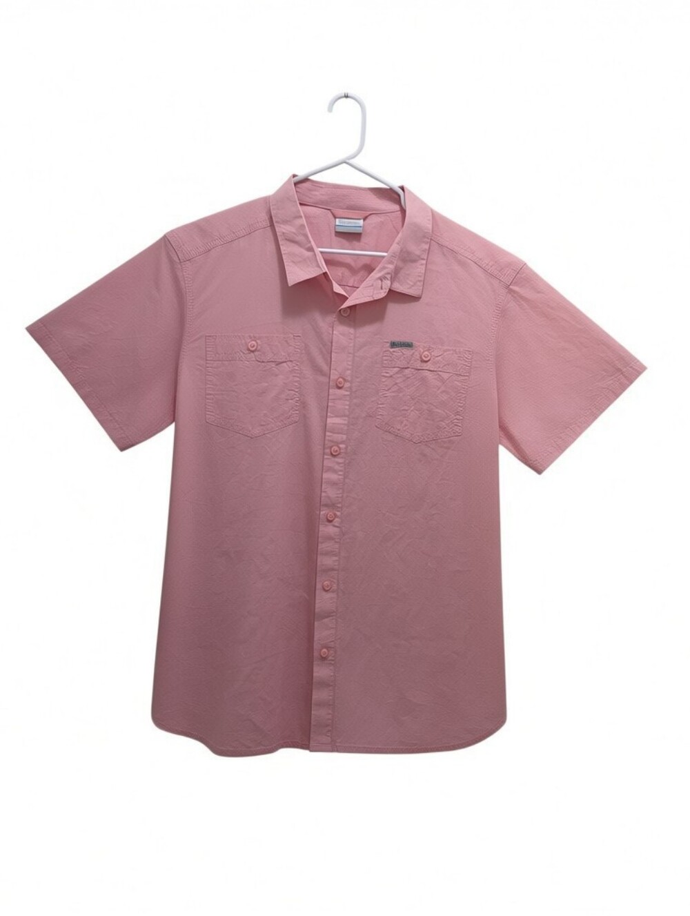 COLUMBIA Men's XL Short Sleeve Button Down Shirt Dusty Pink Performance Casual